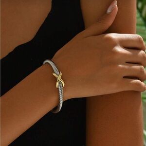 Anthropologie Silver-Tone Twisted Cable Bracelet with Gold Knot
